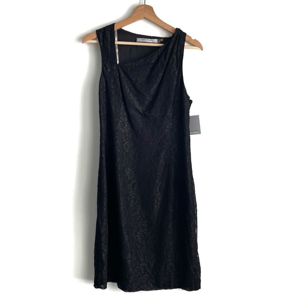 🆕 Marc New York Andrew Marc black lace dress unique neckline & back size 8 NWT
